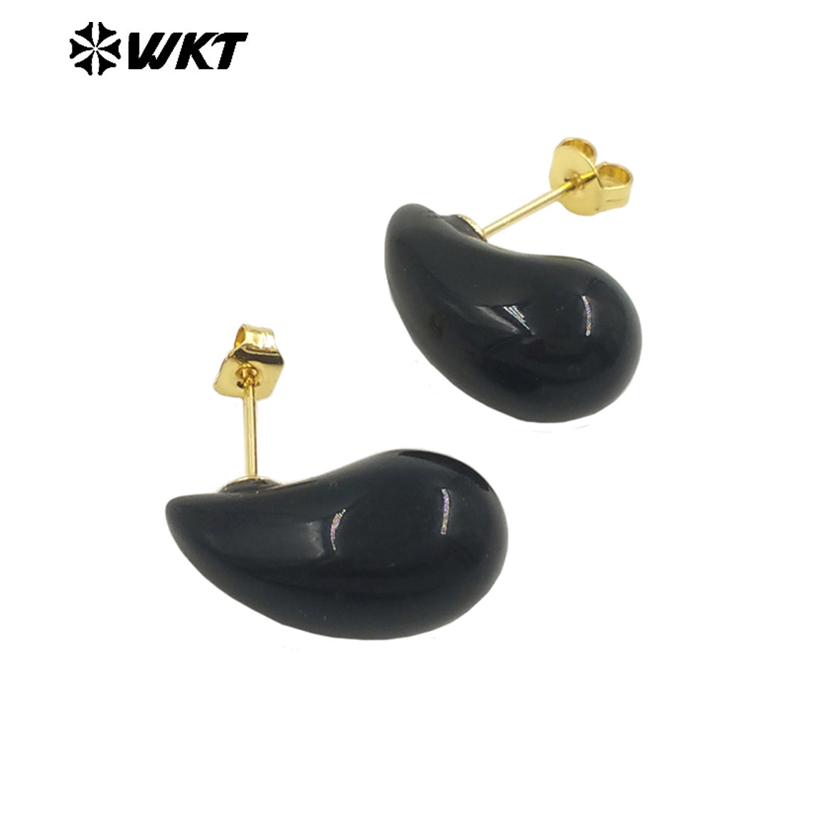 WT-E779 Wholesale Lovely Drop Beans Shape Colorful Blackobsidian Pink Crystal Quartz Stone Earring Drop Studs