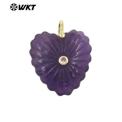 WT-P2091 Fashion Wholesale Natural Gemstone Hand Carved Heart Shape Gold Pendants For Friends Anniversary Gift Accessories