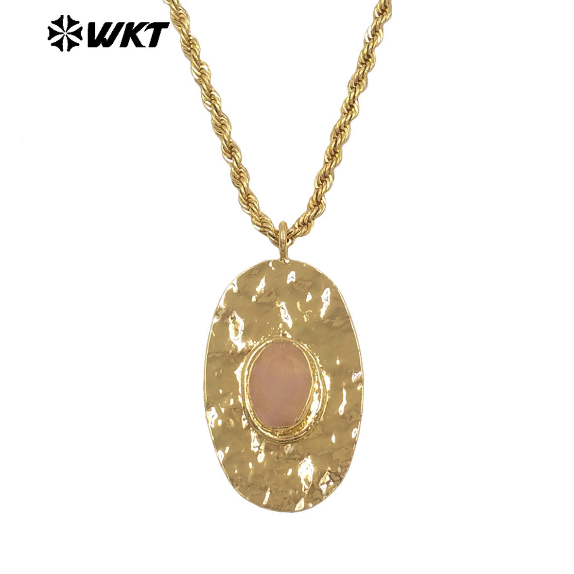 WT-N1538 Elegant Style Brass Chain With Gold Plated Natural Gemstone Oval Pendant Necklace For Lady Friend Birthday Gift