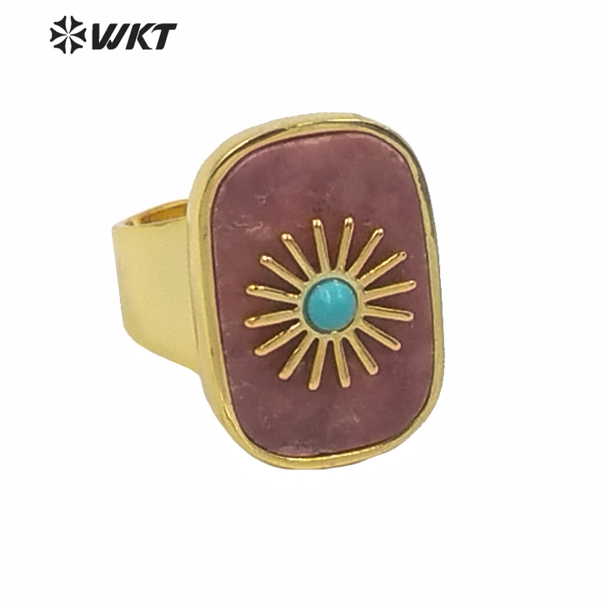 WT-R364 Gorgeous High Quality Square Gold Bezel Stone Setting Cocktail Ring Unique Women Fashion Party Charm Stone Ring
