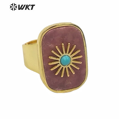 WT-R364 Gorgeous High Quality Square Gold Bezel Stone Setting Cocktail Ring Unique Women Fashion Party Charm Stone Ring