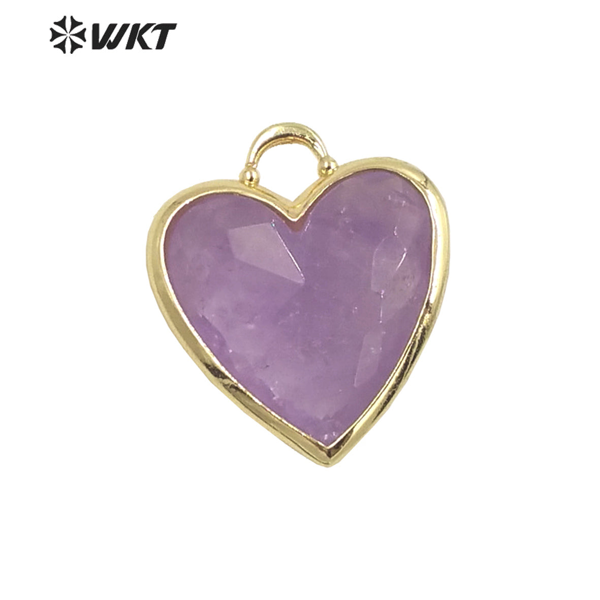 WT-P1857 Newest Lovely Small Size Gemstone Made Heart Pendant Fashion Gold Bezel Natural Handmade Amethyst Stone Heart Charms
