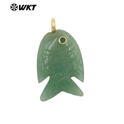 WT-P2137 Hot Sale Multi Natural Gemstones Setting In Zircon Gold Fish Shape Pendants As Women Fashion Necklace Accessories