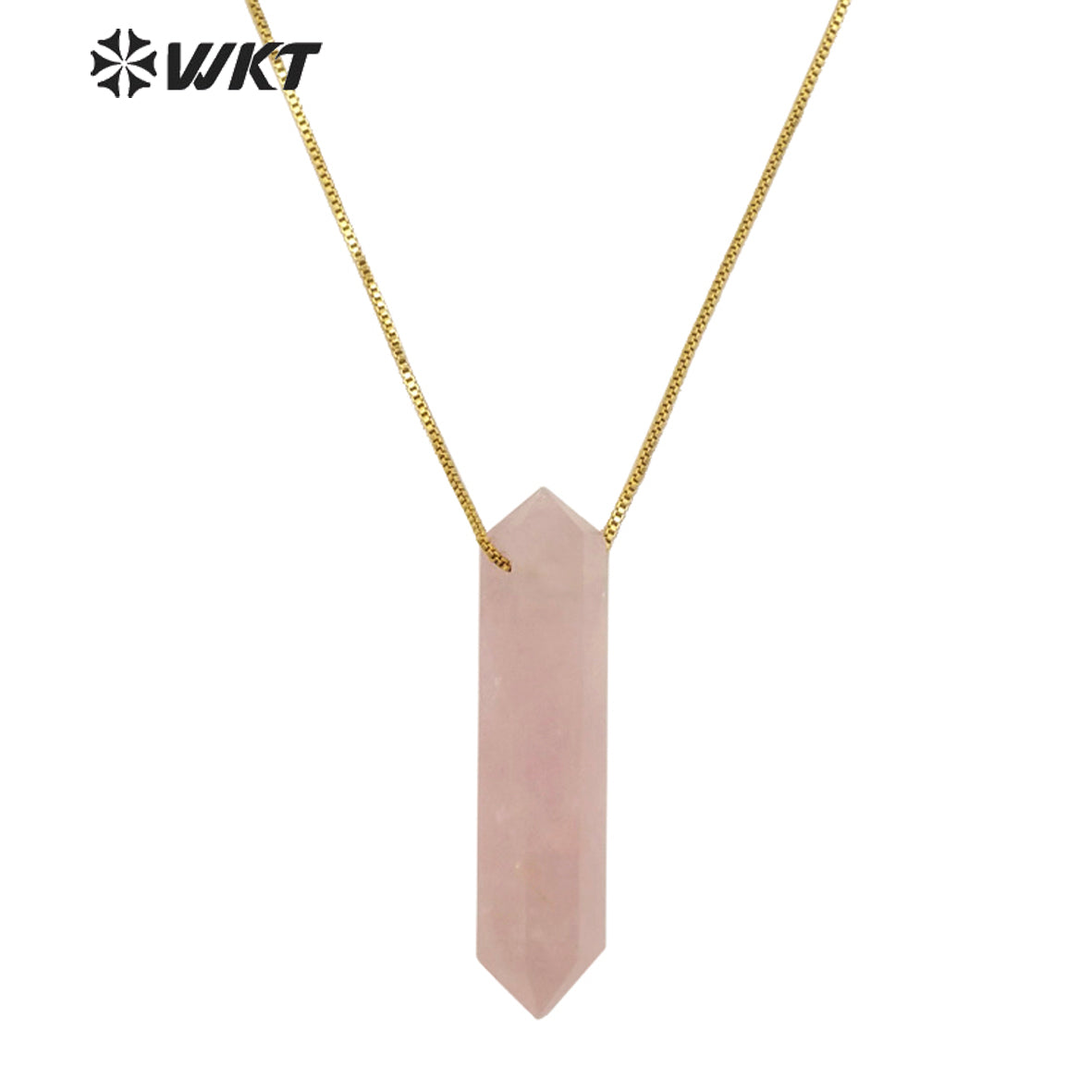 WT-N1306 New Fashion Gold Adjustable Chain Thread Simple Elegant Rose Quartz Point Necklace Natural Double Point Quartz Necklace