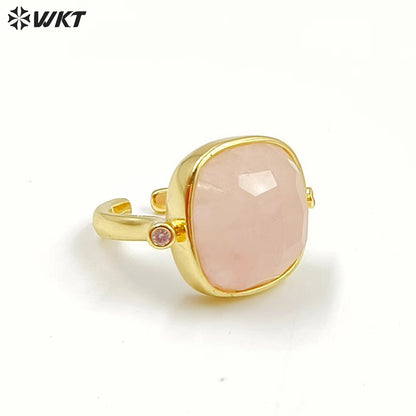 WT-R427 WKT Newest Elegant Square Faceted Gemstone Ring 18k Real Gold Plated Resist Tarnishable Birthday Stone Ring