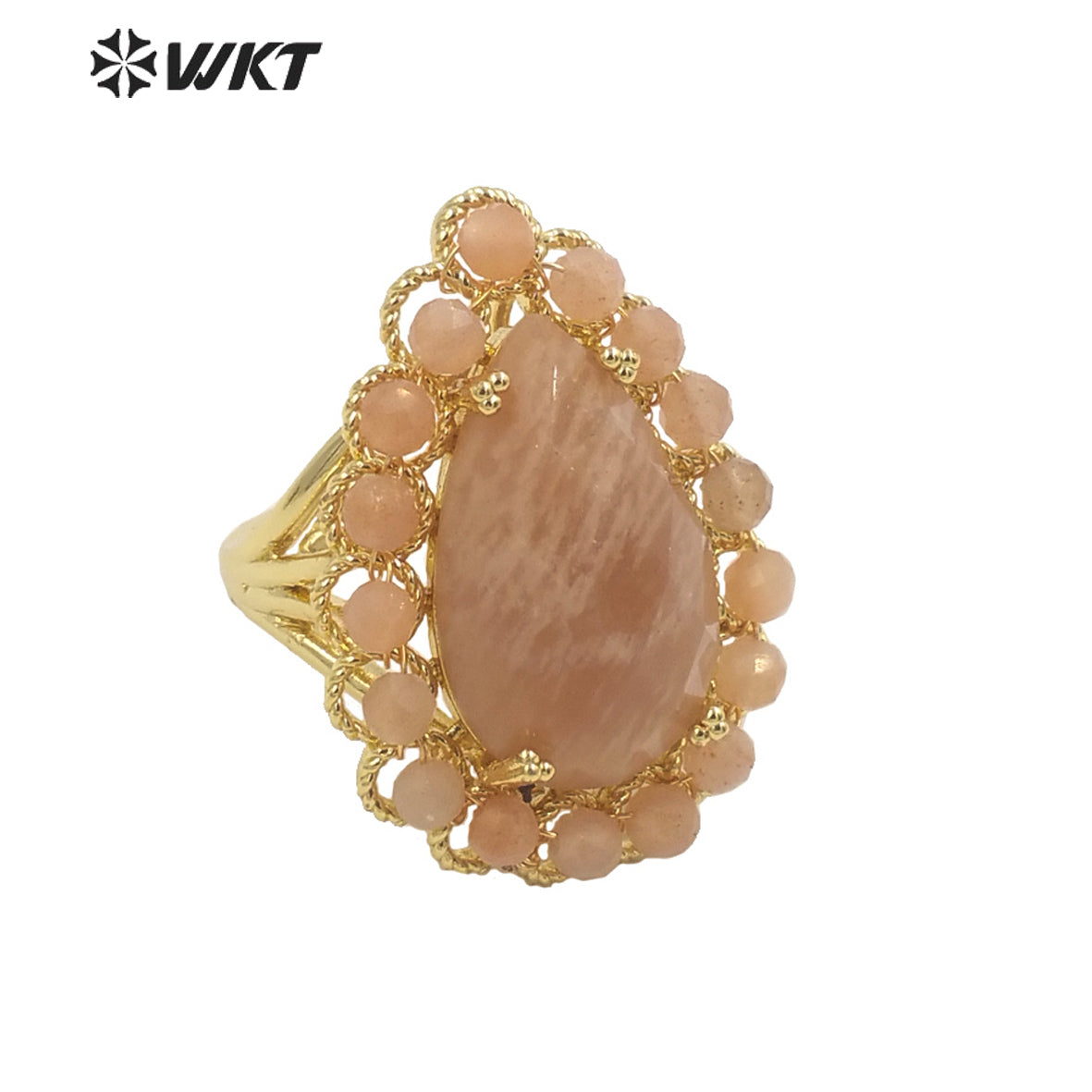 WT-R458 Gorgeous Invisible Setting Natural Teardrop Stone Ring 18k Gold Plated Precious Gemstone Drop Anniversary Ring