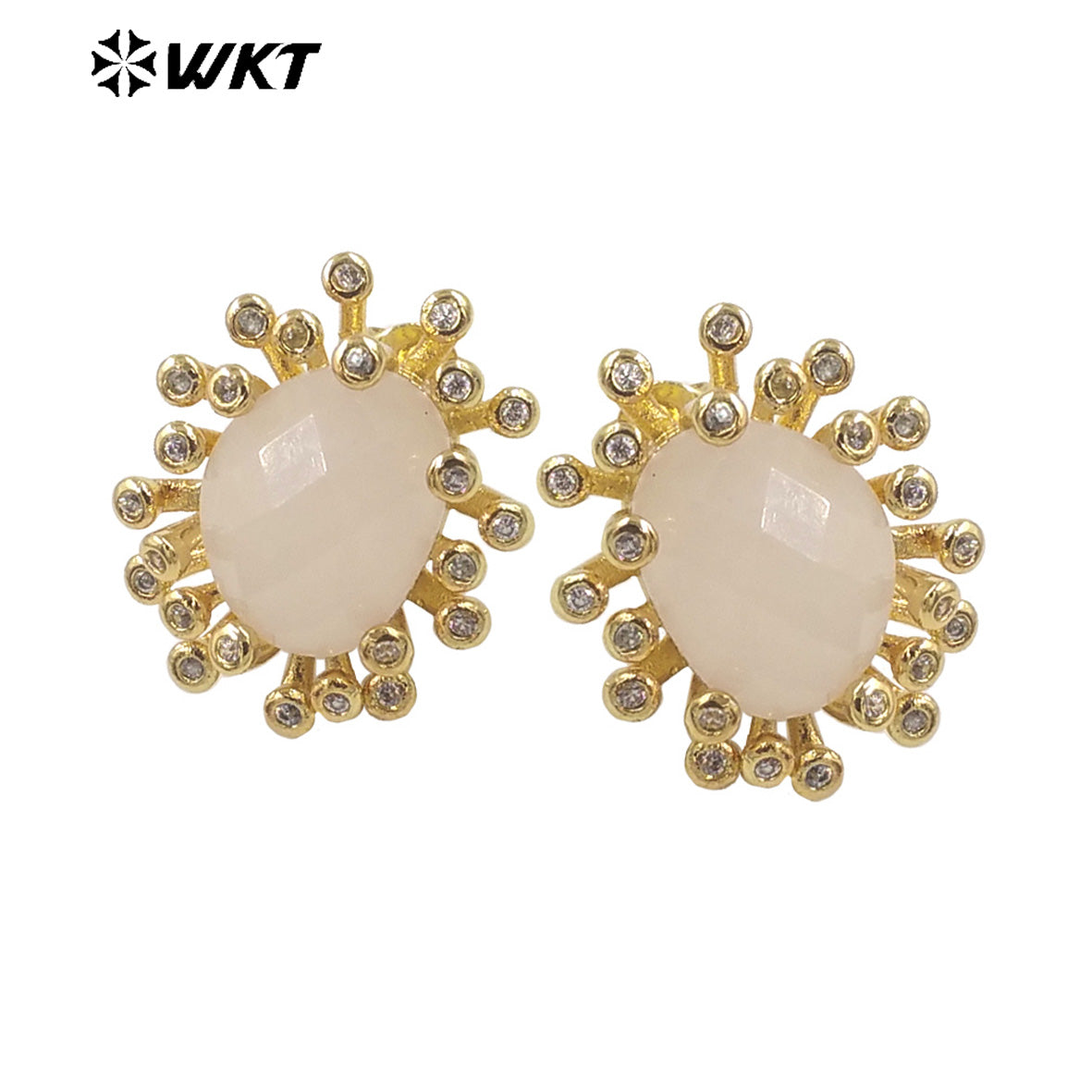 WT-ME092 Wholesale Newest Fashion square Gemstone with clear Cubic Zircon Around Setting Micro Pave Earrings Studs