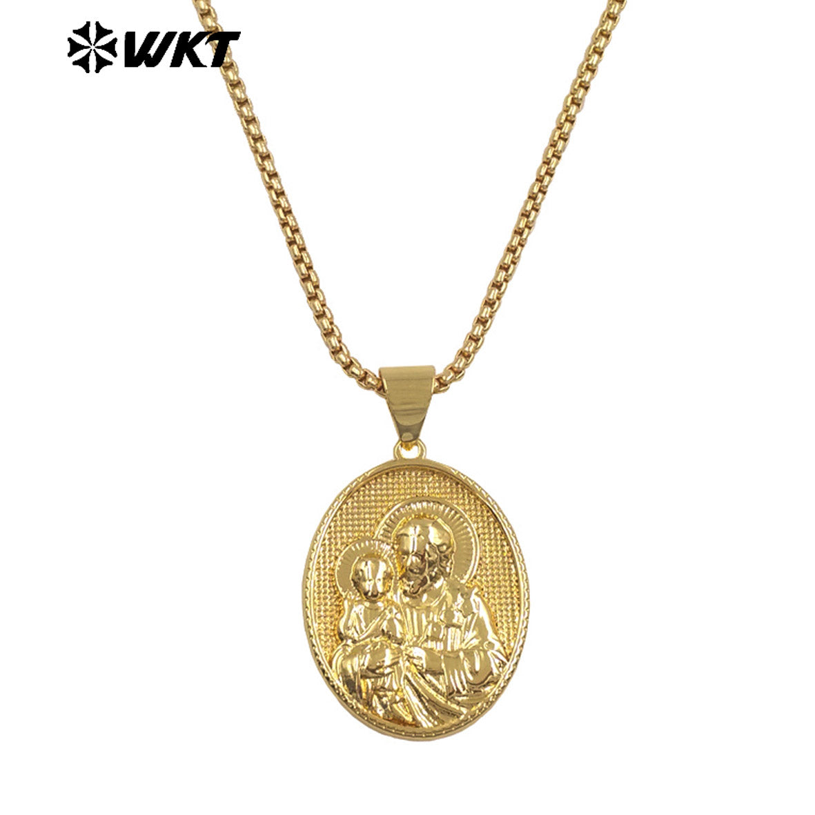 WT-JFN36 Religious Style Pendant Necklace with 18K Gold Electroplated Jesus Patterns High Quality Resist Tarnishable Jewelry