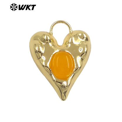 WT-P2132 Exquisite Unique 18K Gold Plated Natural Gemstones Heart Shape Little Charms Pendants For Women Jewelry Decorative