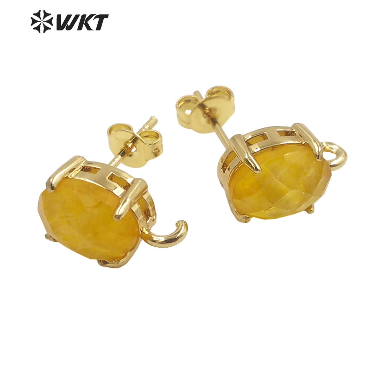 WT-E678 Women New Fashion Jewelry Findings Earrings Studs 18k Real Gold Plated Claw Setting Gemstone Studs with Hoop