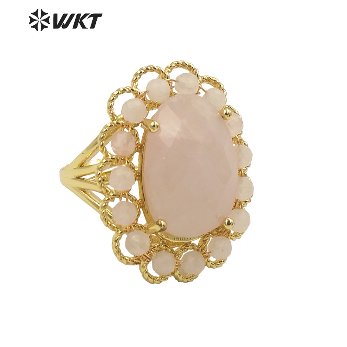 WT-R460 Wholesale Newest Gorgeous Women Oval Natural Amazonite Wedding Ring Faceted Stone Beads Anniversary Ring in Gold