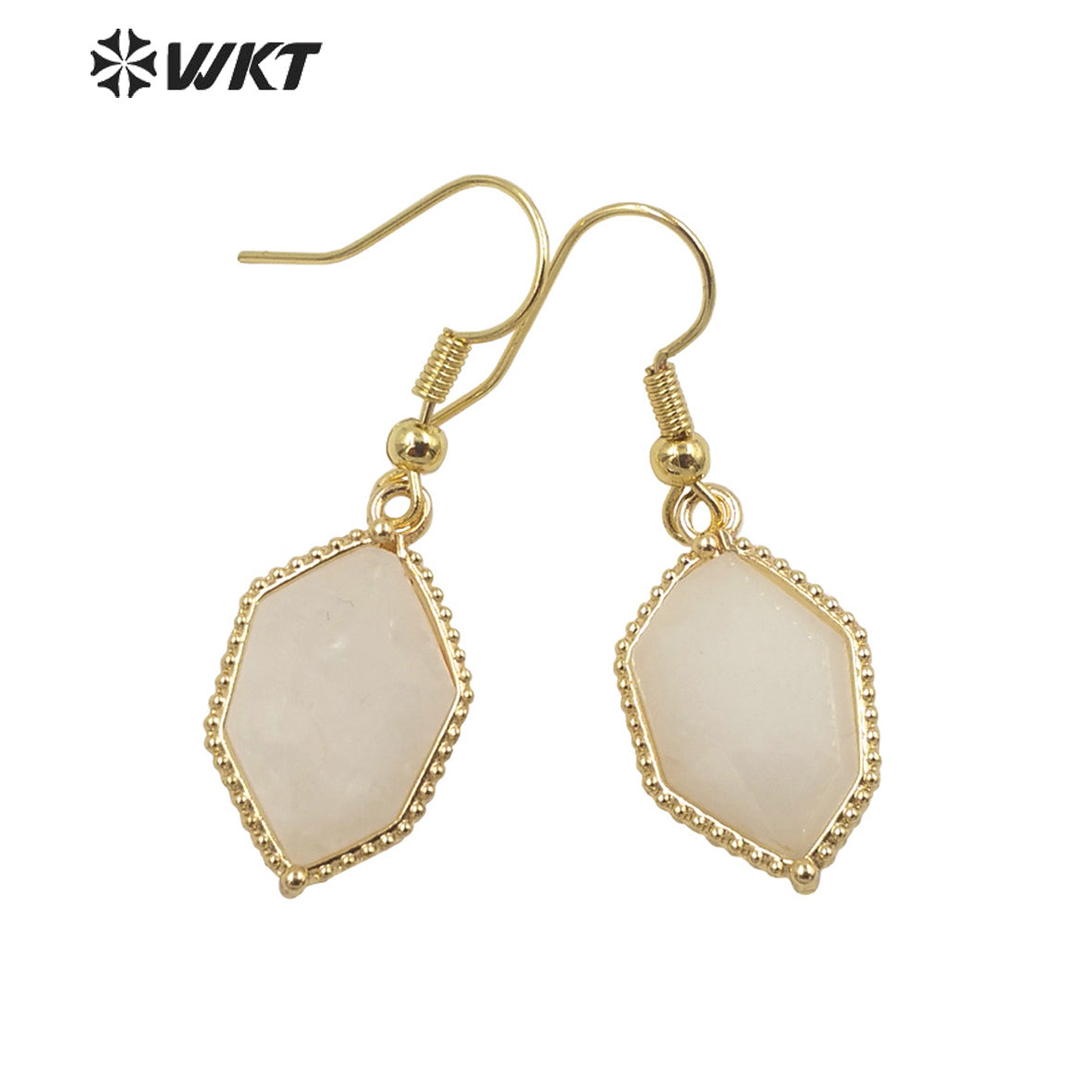 WT-E741 Amazing Colorful Elegant Natural Cat Eye Stone Hexagon Shaped Long Charming in Drop Earrings Women Pendant Earrings