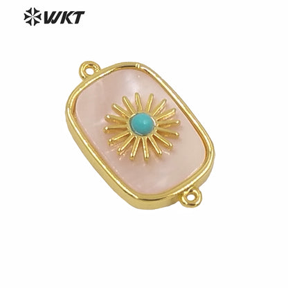 WT-C297 Newest Design High Polish Surface Natural Stone Double Loops Connectors Women Gold Bezel Precious Stone Connectors