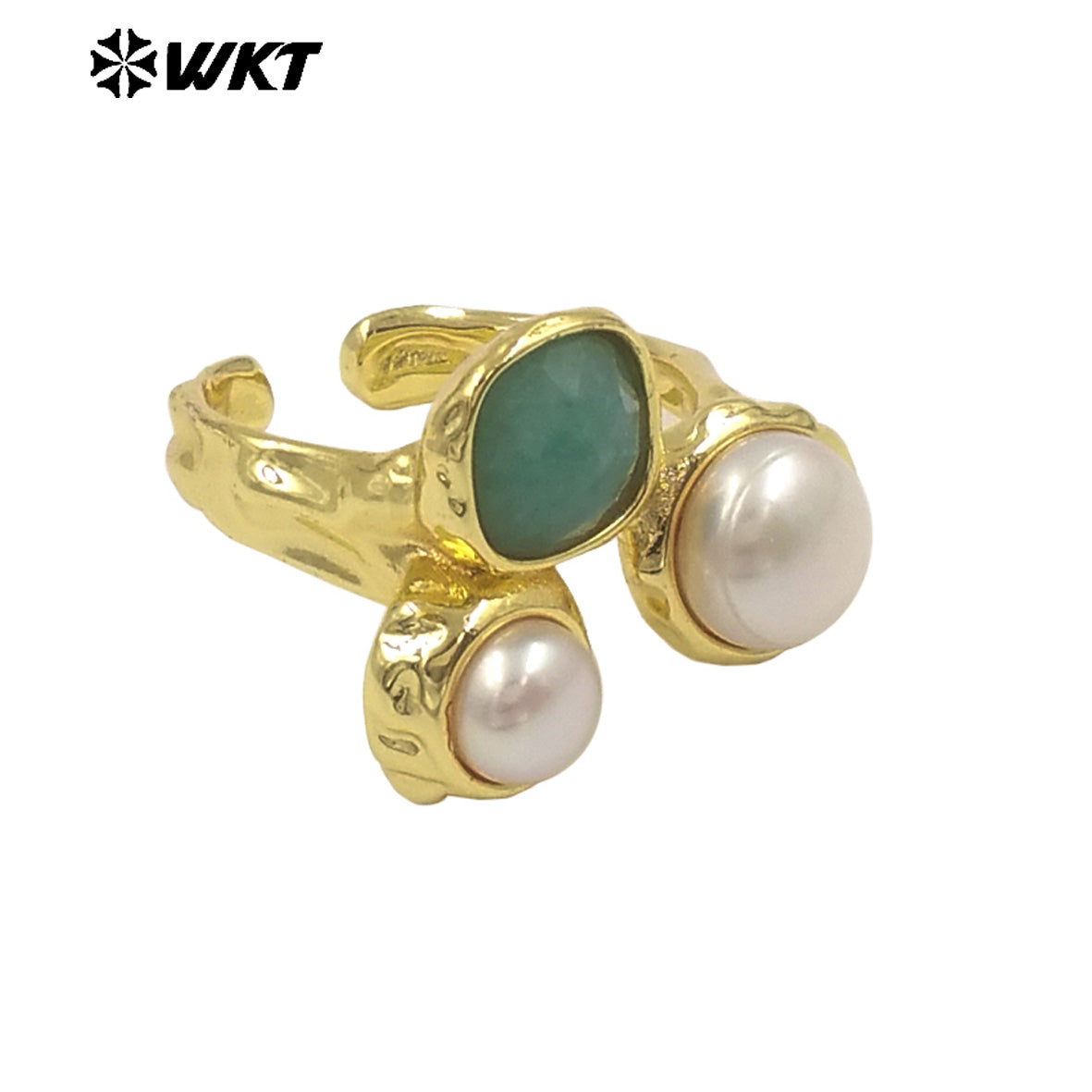 WT-MPR160 Wholesale Gold Electroplated Double Natural Freshwater Pearls And Stone Rings For Female Daily Decoration Jewelry