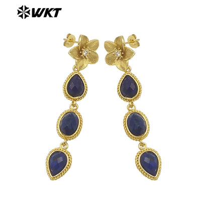 WT-E758 Amazing Fashion 18K Real Gold Plated Resist Tarnishable Multi Stones Earrings Women Birthday Gift Jewelry