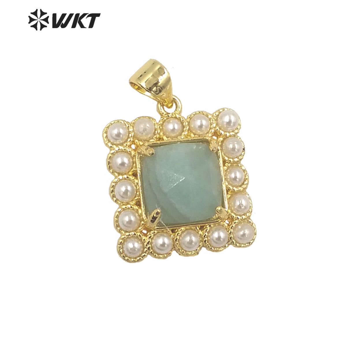 WT-JP357 Wholesale New Design Small Square Gemstone Carved Green Aventurine Claw Setting Women Necklace Stone Pendants