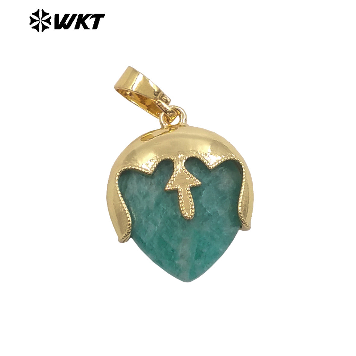 WT-P2013 Unique Design Top Cover Gold Plated Heart Shape Natural Gemstones Cute Pendant For Ladies Necklace Jewelry Diy