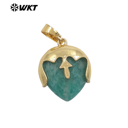 WT-P2013 Unique Design Top Cover Gold Plated Heart Shape Natural Gemstones Cute Pendant For Ladies Necklace Jewelry Diy