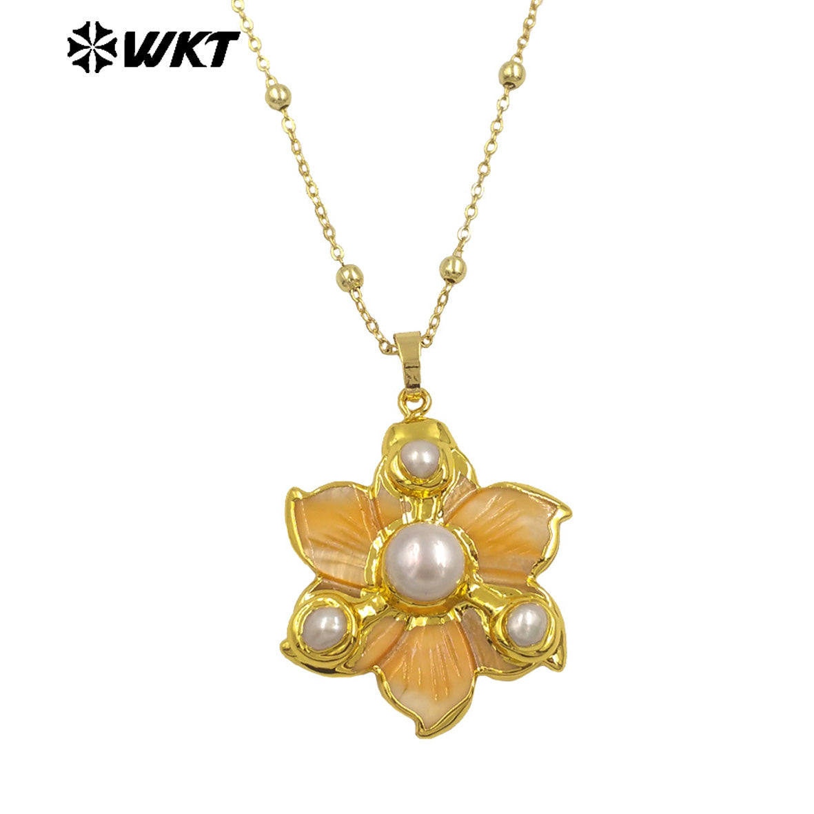 WT-JN295 Best Selling 18K Gold Plated Lovely Delicate Natural Shell Pearl Flower Necklace For Girlfriend As Valentine's Day Gift