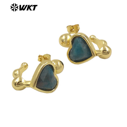 WT-E777 Wholesale New Design Lovely Lady Heart Gemstone Setting Crescent Horn Earring Studs
