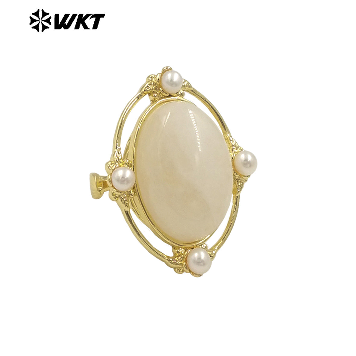 WT-R541 Wholesale Fashion Gold Plated Retro Natural Gemstone Lapis Amethyst Oval Stone With Pearl Beads Adjustable Women Ring