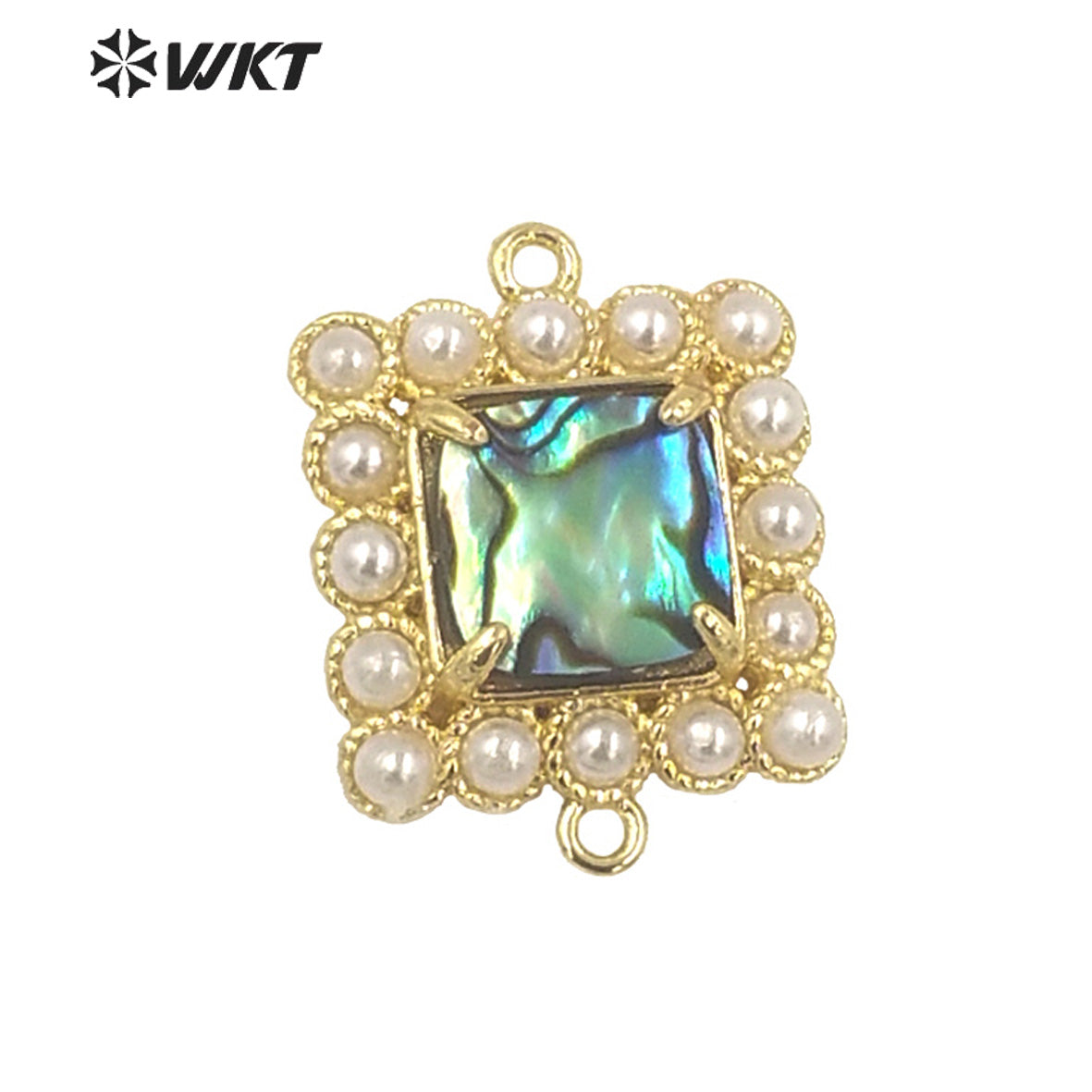 WT-PC003 New Design 18K Gold Plated Double Loops Metal Bezel With Claw Natural Shell Setting Pearl Charms