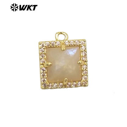 WT-P1994 Wholesale Jewelry Colorful Square Shape Gemstone Tiny Pendant With Zircon Paved Earring Fine Accessory Making