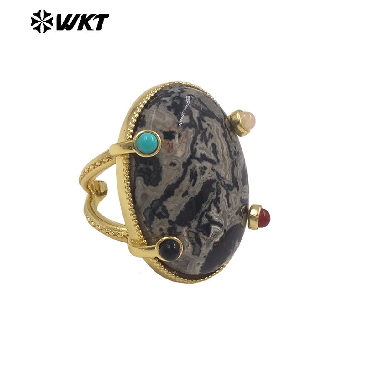 WT-R586 Lovely Romantic Design Gold Plated Little Stone And Natural Big Gemstones Women Rings As Friends Jewelry Presents