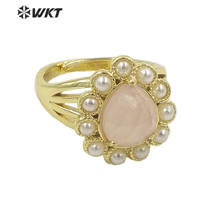 WT-MPR082 Amazing Delicate Fashion Gold Women 18K Plated Teardrop Open Adjustable Tiger Eye Stone Ring