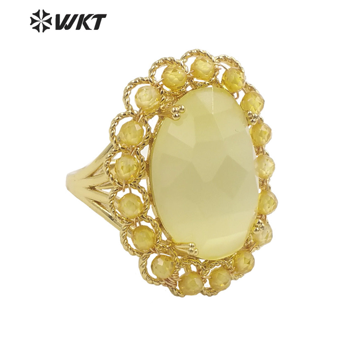 WT-R459 WKT Wholesale New Women 18k Gold Plated Resist Tarnishable Oval Cat Eye Stone Ring Charming Stone Beads Beauty Ring