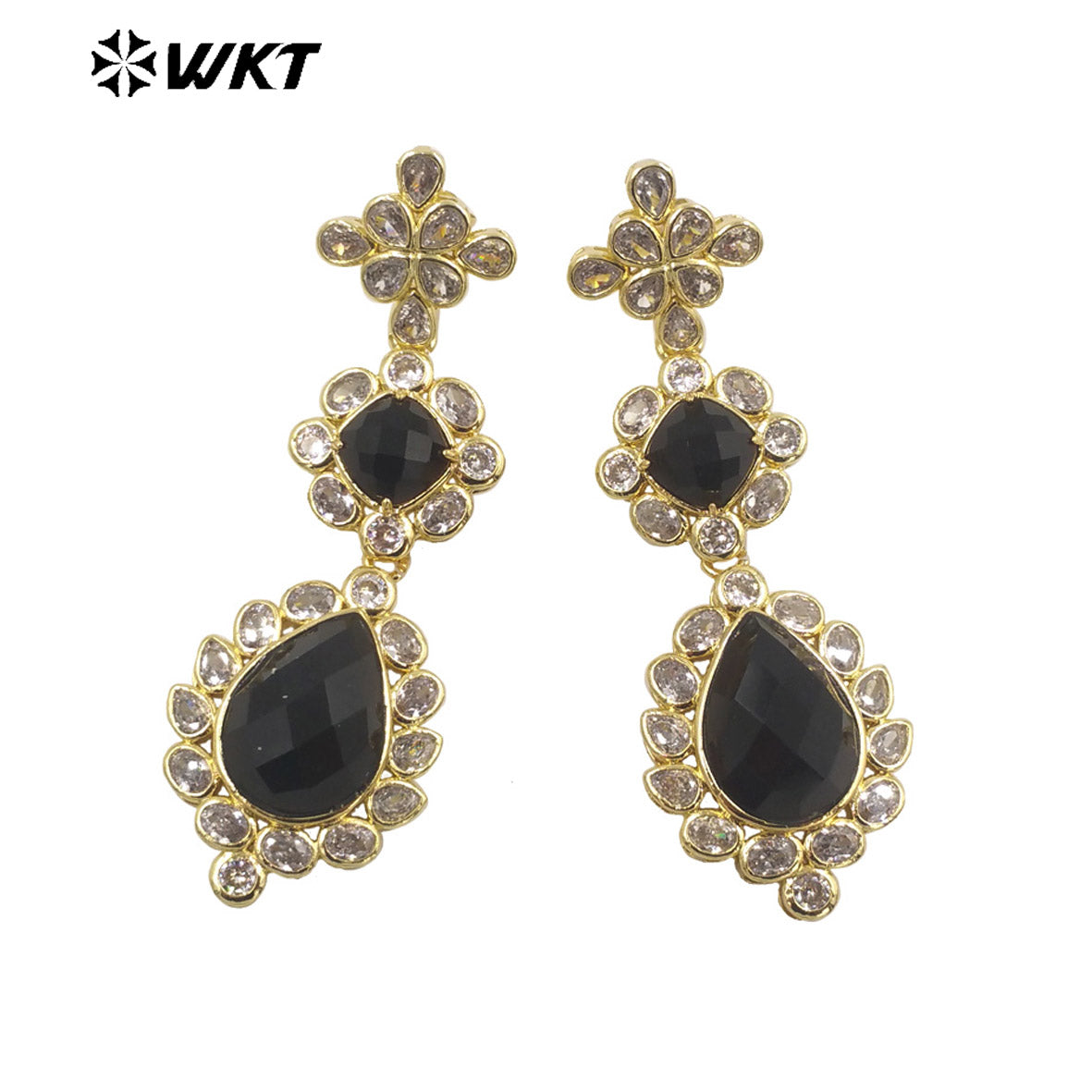 WT-ME088 WKT New Design 18K Real Gold Plated Multi Kinds of Gemstone Earrings Natural Lapis Drop Long Stone Studs for Gift