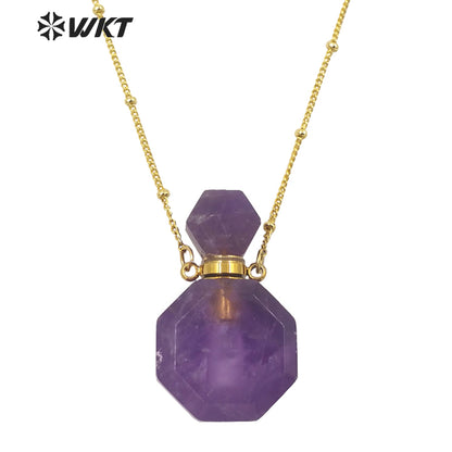 WT-N1356 WKT Colorful Delicate Natural Stone Perfume Bottle Perfume Necklace Pink Quartz Amethyst Amazonites Pendant for Women