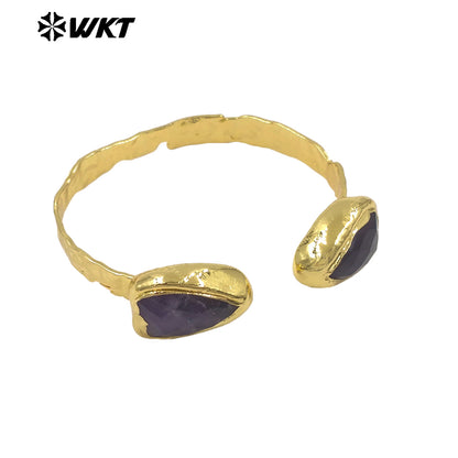 WT-B713 Fashion Popular Design 18K Gold Electroplated Natural Gemstones Heart Shape Bangles For Women Sweet Style Jewelry
