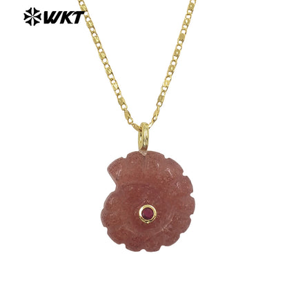 WT-N1510 Hot Sale Gold Thin Chain With Natural Gemstones Carved Trumpet Pendant Necklace As Women Daily Wearing Jewelry