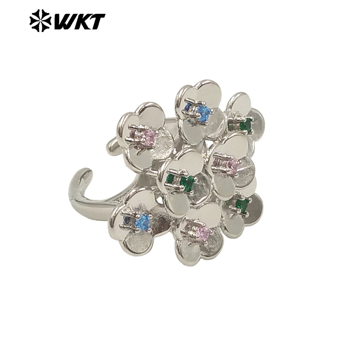 WT-MR038 WKT New Design Micro Pave Colorful Cubic Zircon Attractive Flower Ring for Friend Gift