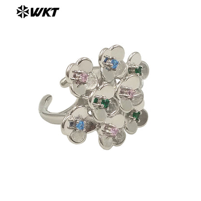 WT-MR038 WKT New Design Micro Pave Colorful Cubic Zircon Attractive Flower Ring for Friend Gift
