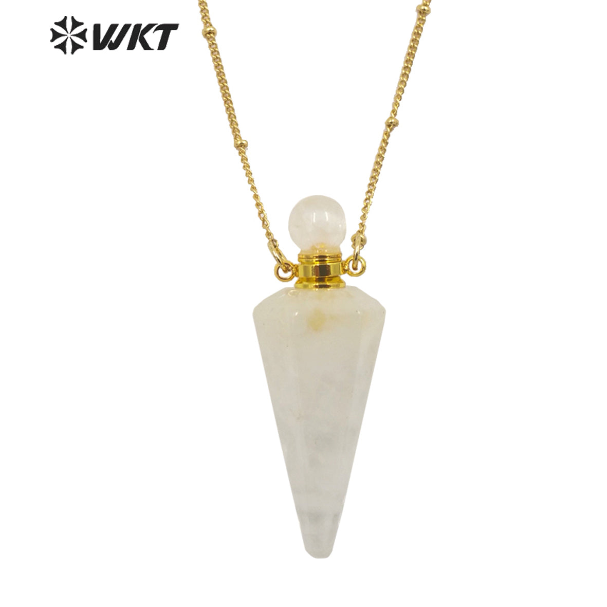 WT-N1407 Amazing Big Long Bullet Shape Natural Gemstone Made Perfume Bottle Necklace Women Essencial Oil Bottle Necklace