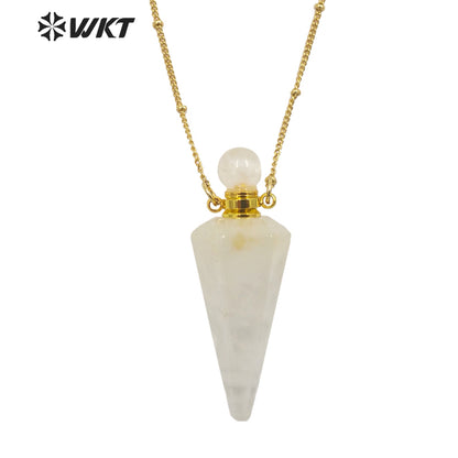 WT-N1407 Amazing Big Long Bullet Shape Natural Gemstone Made Perfume Bottle Necklace Women Essencial Oil Bottle Necklace