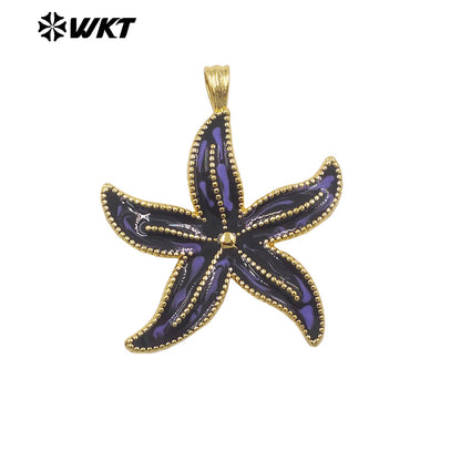 WT-P2117 Wonderful Charms Gold Plated Drop Oil Colorful Starfish Shape Pendants For Summer Style Necklace DIY Accessories