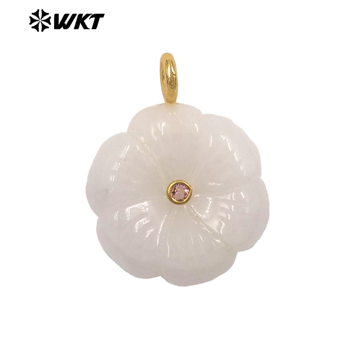 WT-JP522 Popular Trendy Zircon And Colorful Natural Gemstones Hand Carved Flower Shape Gold Pendants For Lady Jewelry Design