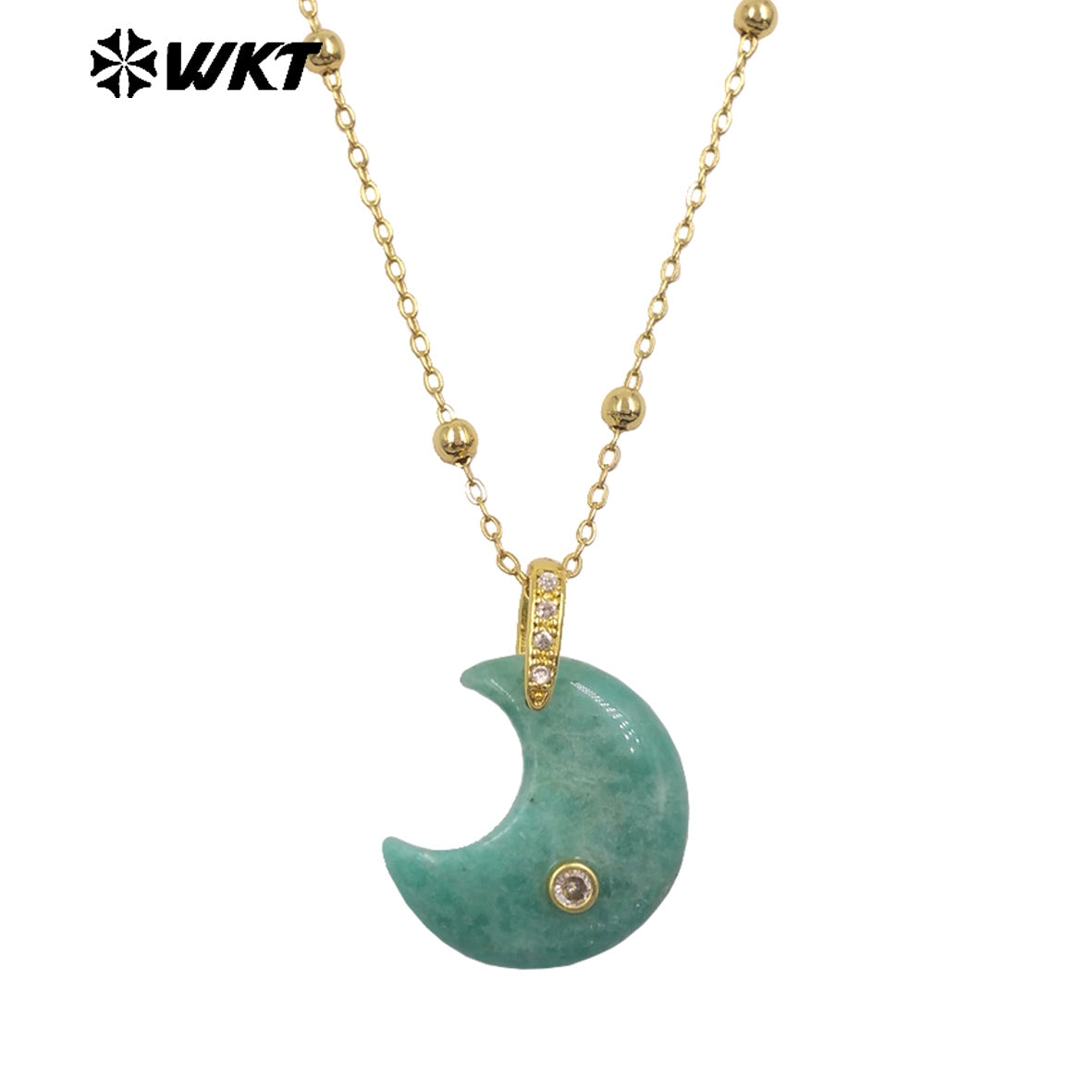 WT-N1530 Factory Wholesale Multiple Natural Gemstones Moon Shape Gold Little Pendants Necklaces For Lady Birthday Gifts