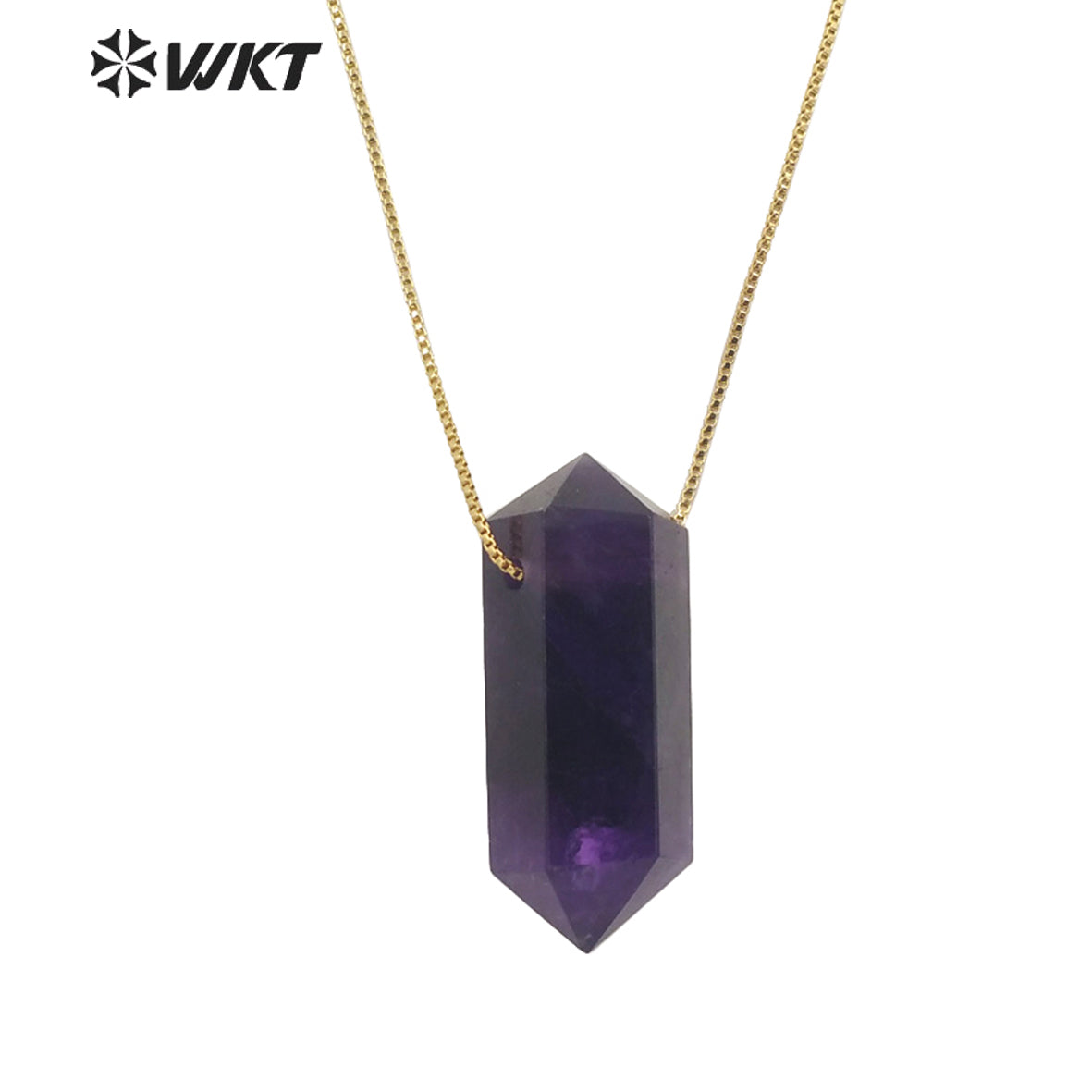 WT-N1373 Crystal clear Hexagonal Column Necklace Concise Style Pendant Colorful Stone Simple Jewelry Natural Stone Necklace