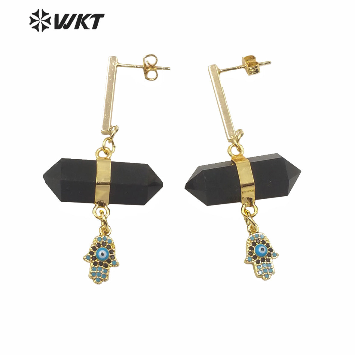 WT-E632 Fashion Double Point Crystal Quartz Bullet Shape Stone Earrings Round Eye Charm Earrings Lady Spirit Quartz Earring
