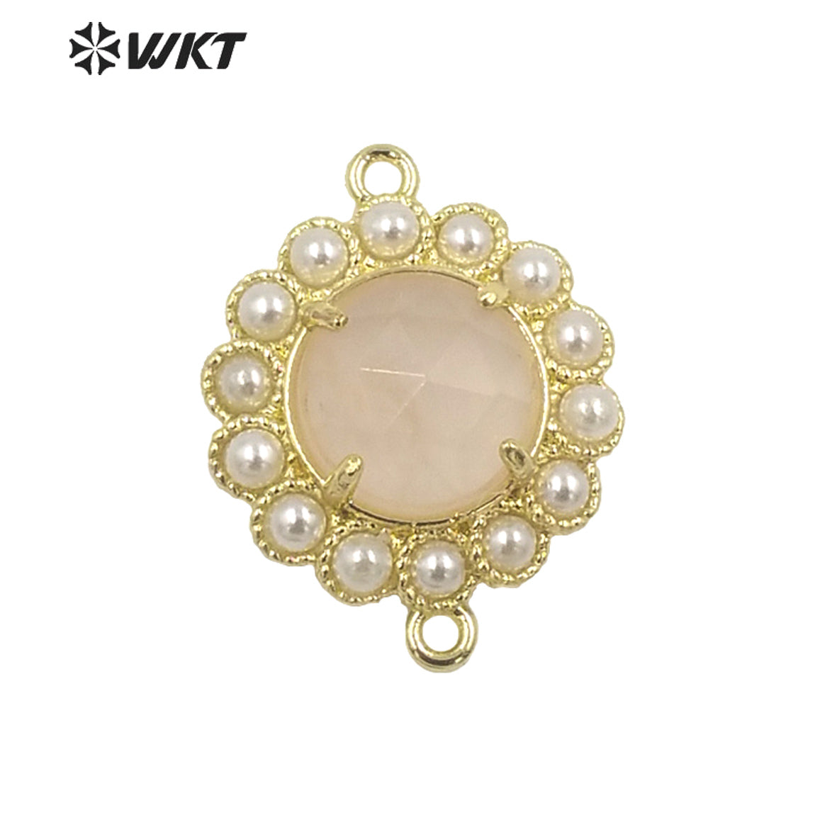 WT-PC005 Wholesale Fashion Gold Plated Double Loops Round Stone With Shell Pearl Around With Claw Setting Connector Findings