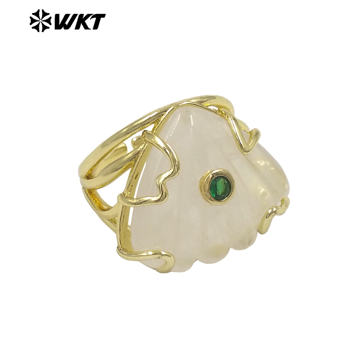 WT-R614 Lovely Design Gold Plated Colorful Zircon And Natural Gemstones Shell Shape Rings For Lady Wedding Wearing Accessory