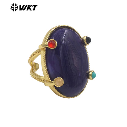 WT-R585 Newest Style Gold Plated Natural Gemstones With Little Stone Adjustable Rings For Women New Year Jewelry Gifts