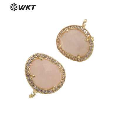JFE80 Wholesale Fashion Gold Bezel 18k Electroplated Natural Stone Earring Studs Women Beautiful Precious Stone Earring Findings
