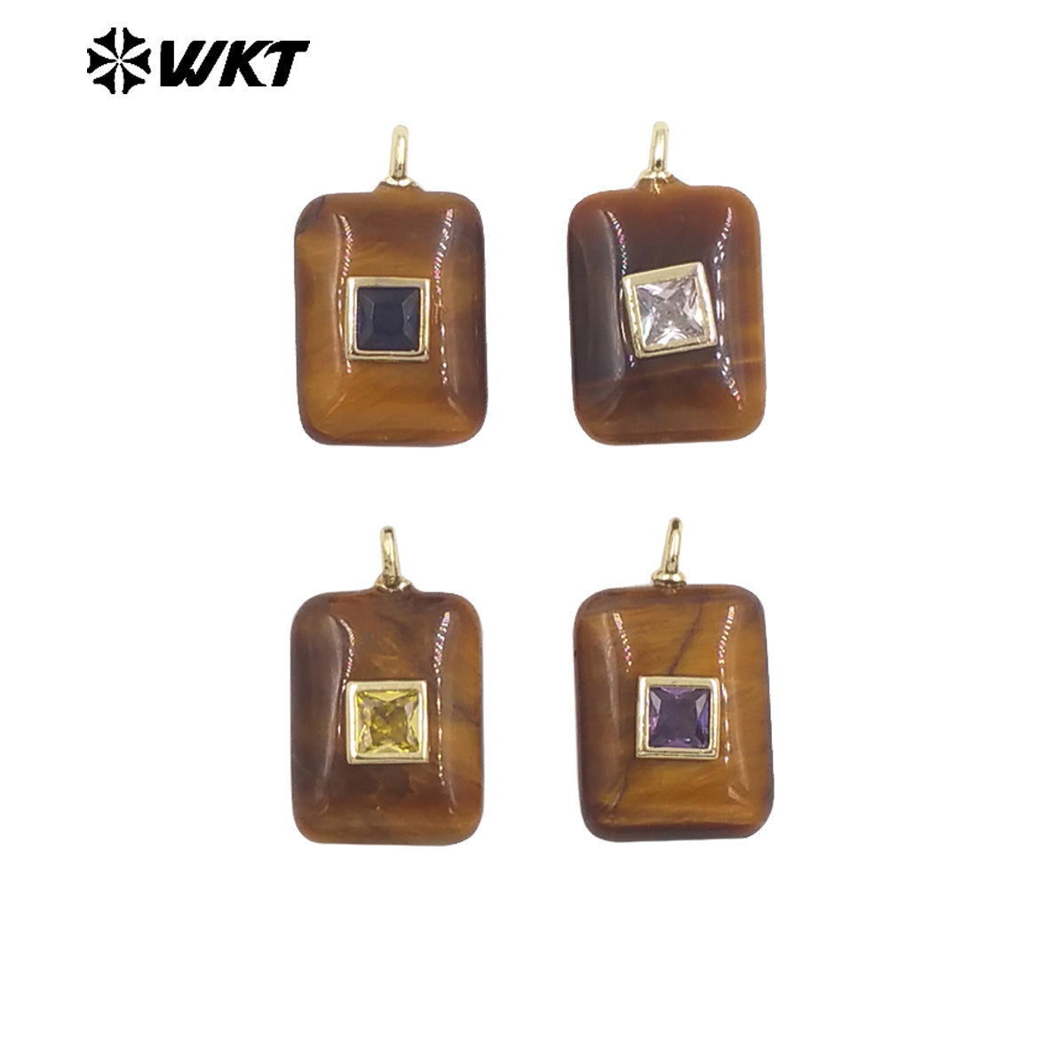 WT-P2020 Cute Wonderful Setting In Colorful Square Zircon Natural Gemstones Pendant For Women Necklace Making Accessory