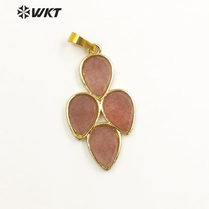 WT-P1922 Fashion Design Trendy New Precious Leaf Shaped Colorful Stone Oval Amazonite Amethyst Gemstone Pendants