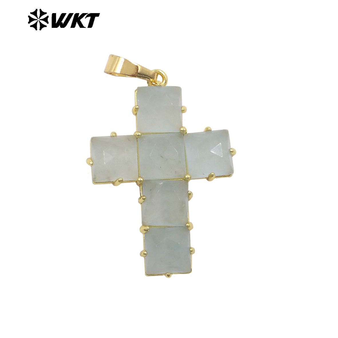 WT-P2113 Wonderful Gold Plated Square Natural Gemstones Splicing Cross Shape Pendants As Friend Handmade Jewelry Gift Findings